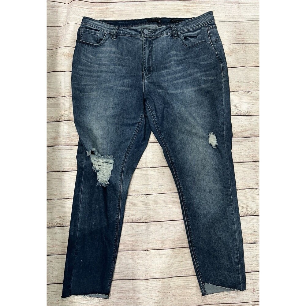 Lala Anthony Distressed Distressed Stretch Blue Denim Jeans plus Size 18
